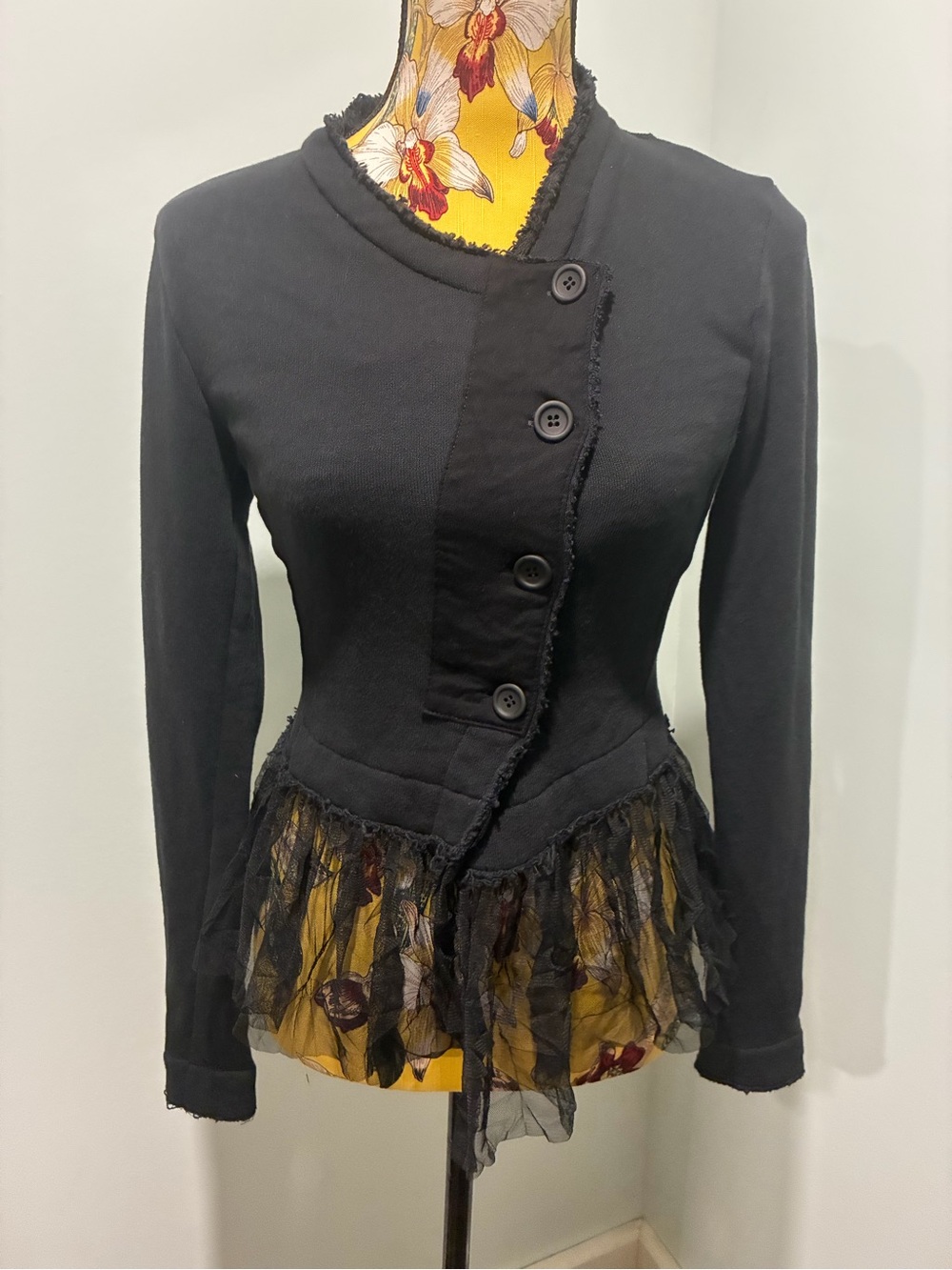NOR DEN Black Cotton Jacket Blazer Top with Black Tulle Size Small